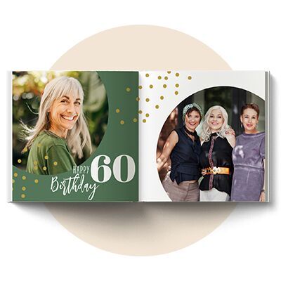 Personalizowana fotoksiążka na 60 urodziny z przyjaciółmi w zielonym stylu